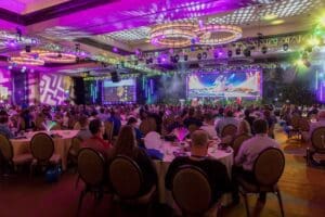 Audio visual purple lighting stage set