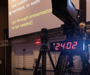 Branded Orlando Corporate Conference, Audio Visual with Confidence Monitor in Back of room with Speaker Timer