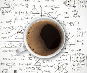 Coffee sitting on a math sheet