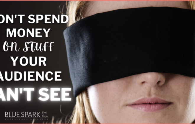Photo of woman in blindfold with title of blog