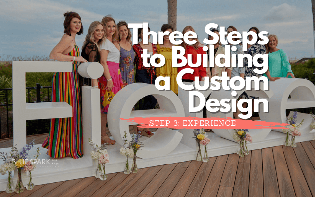 Photo of custom décor in the form of letters that spell FIERCE. Words over top of the image read: Three Steps to Building a Custom Design: Step 3, Experience
