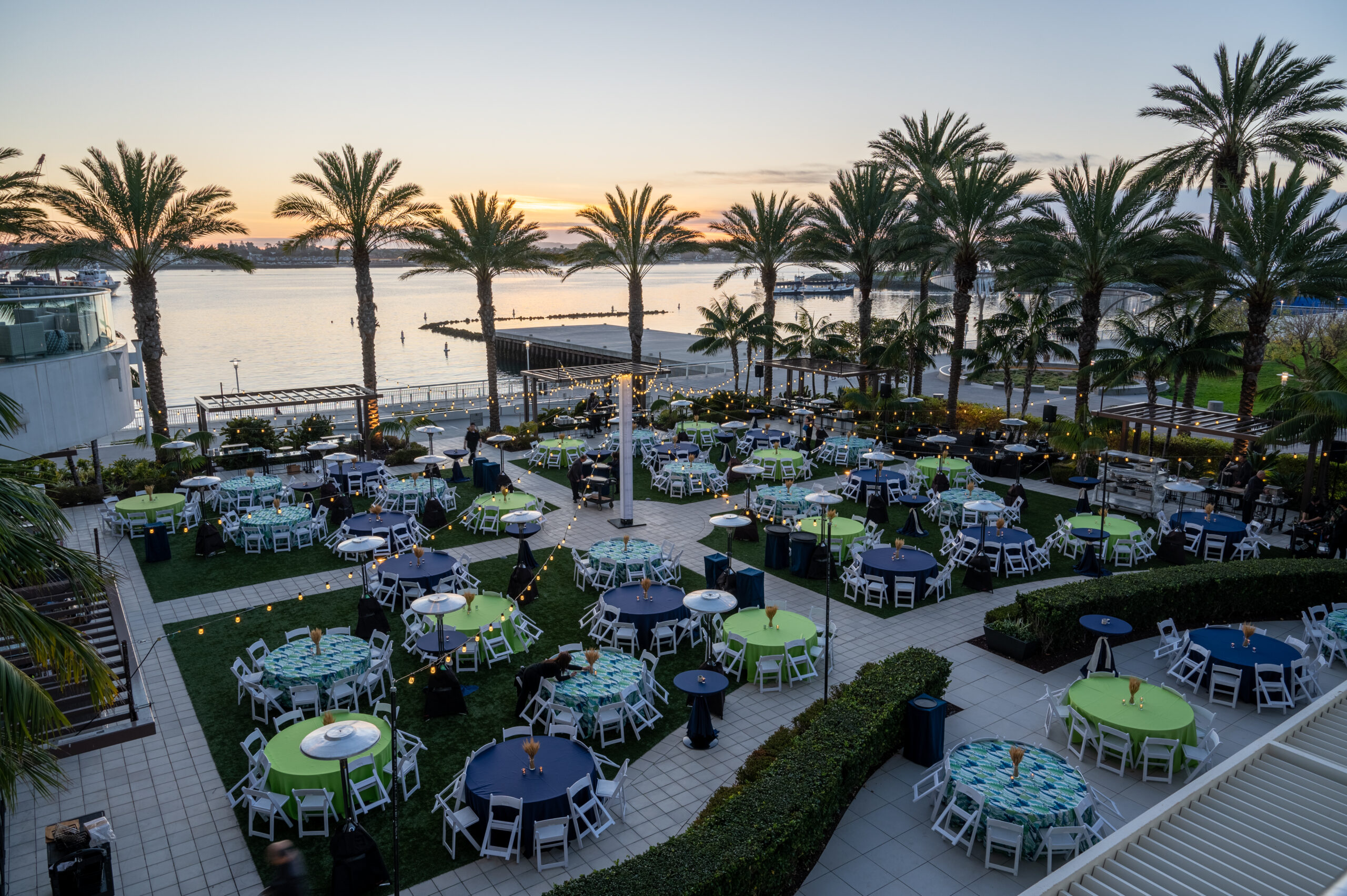Photo of tropical event with wheat centerpieces at Hilton San Diego Bayfront