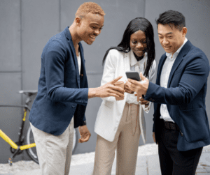 Photo of business people doing a digital scavenger hunt