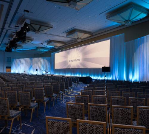 Photo of stage set 70ft large screen