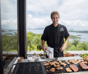 Board Retreat (Incentive-style) in the Virgin Islands, chef grilling lunch options for guests at private mansion