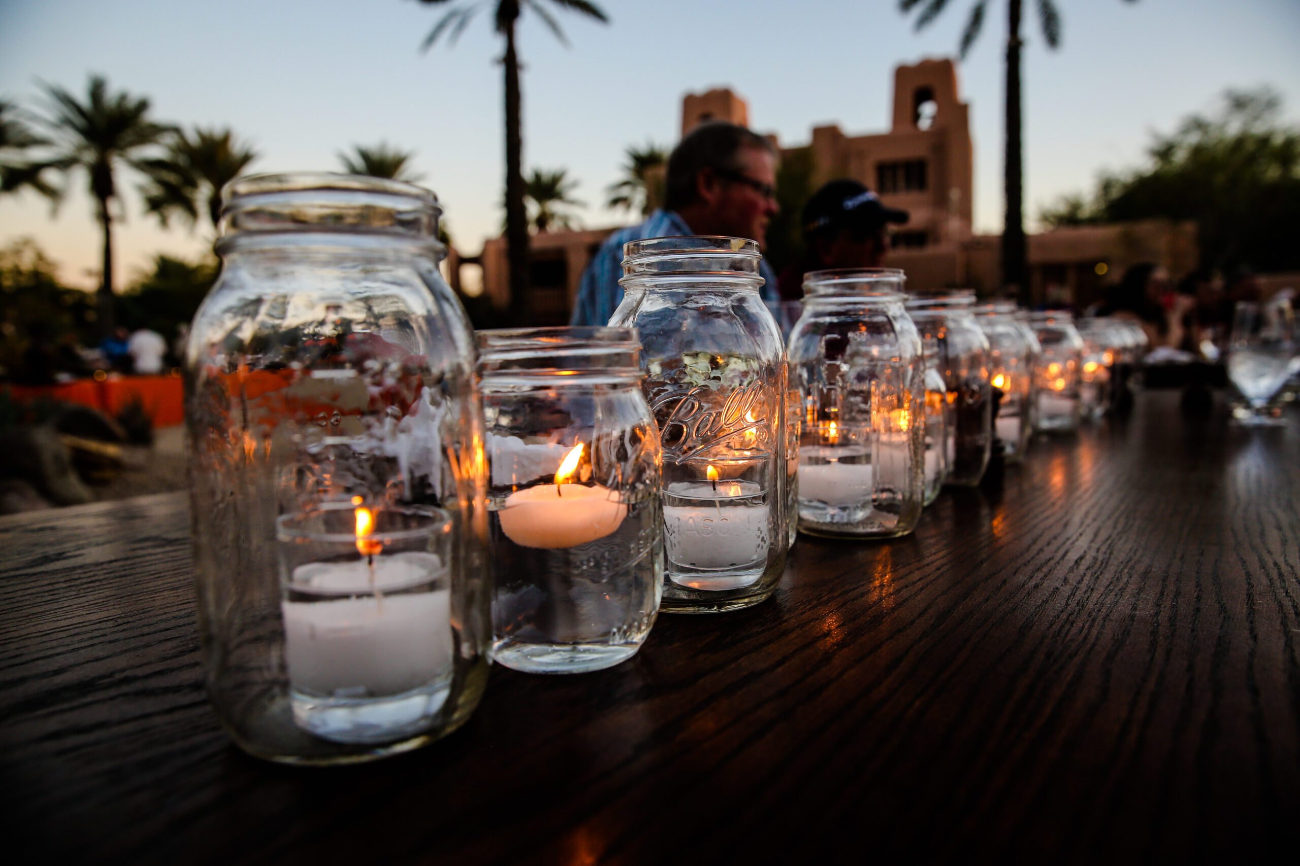 Blue Spark - Phoenician - Jokake Inn - Candle centerpiece - Mason jars